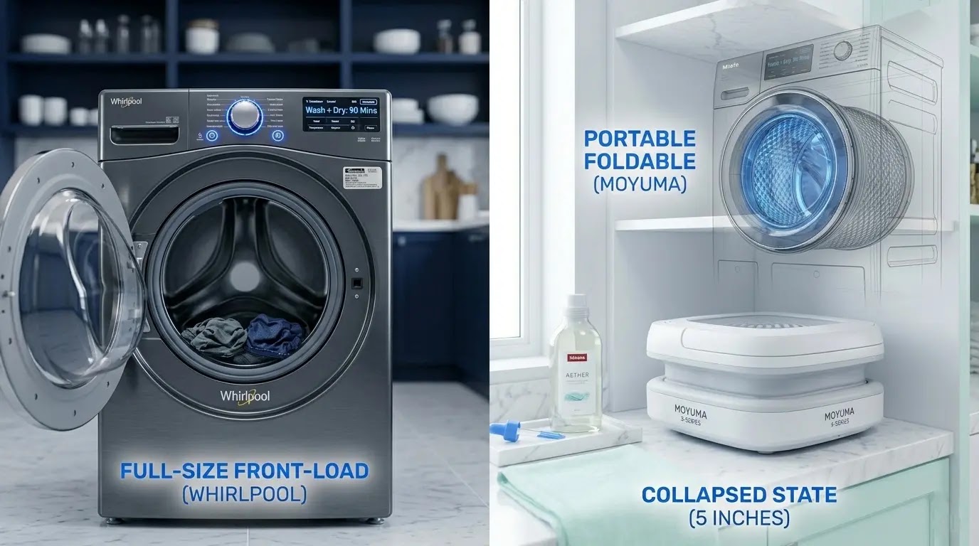 2026 Comparison: Whirlpool Smart Washer vs Portable Mini Washing Machine.