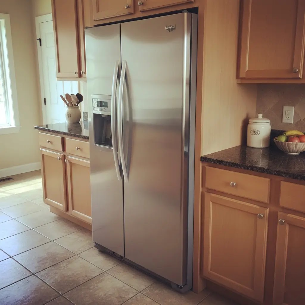Counter-depth refrigerator integrated into a modern kitchen with flush cabinets