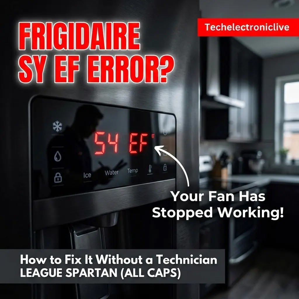 Frigidaire Gallery refrigerator control panel showing a bright red SY EF error code.
