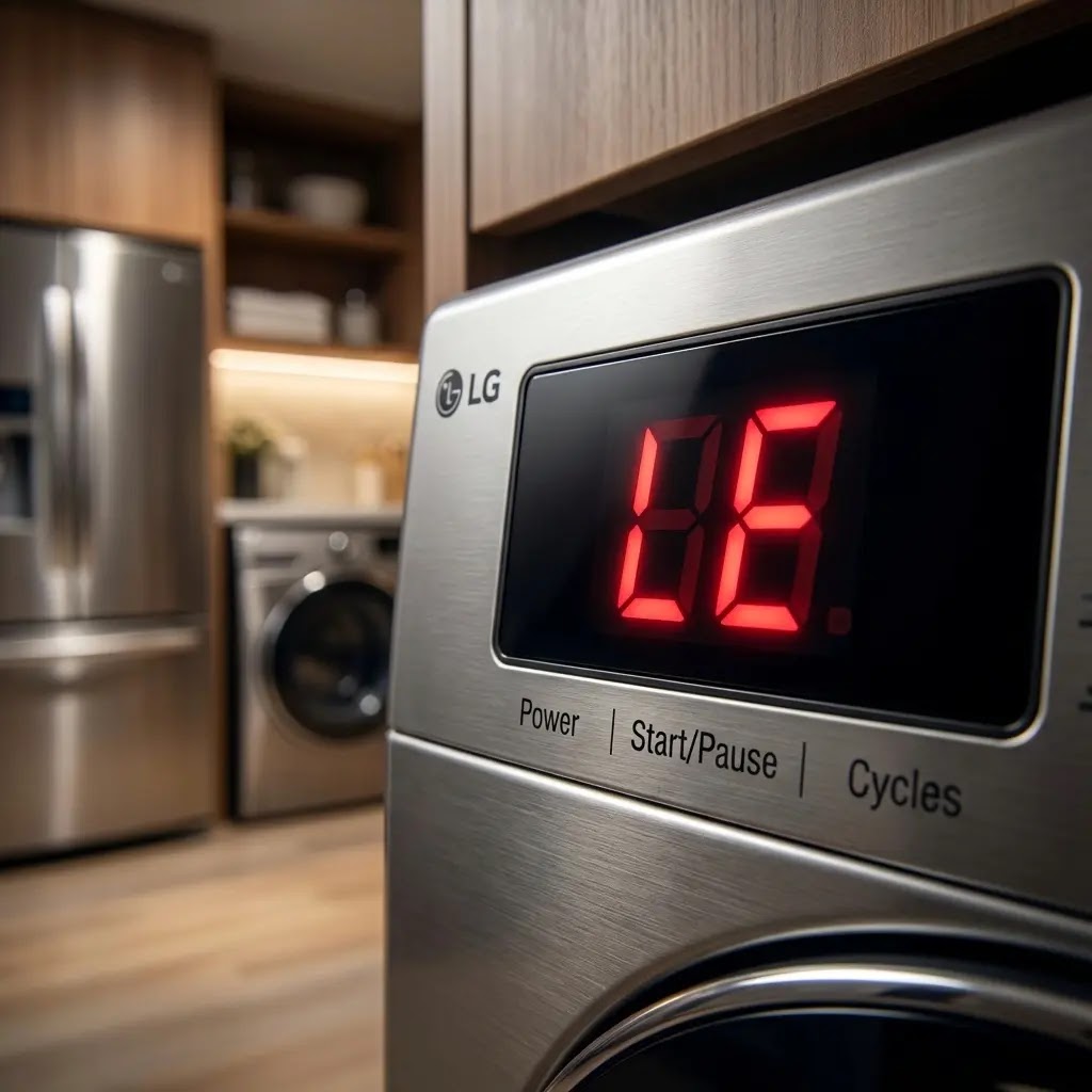 LG washing machine control panel displaying the LE error code.