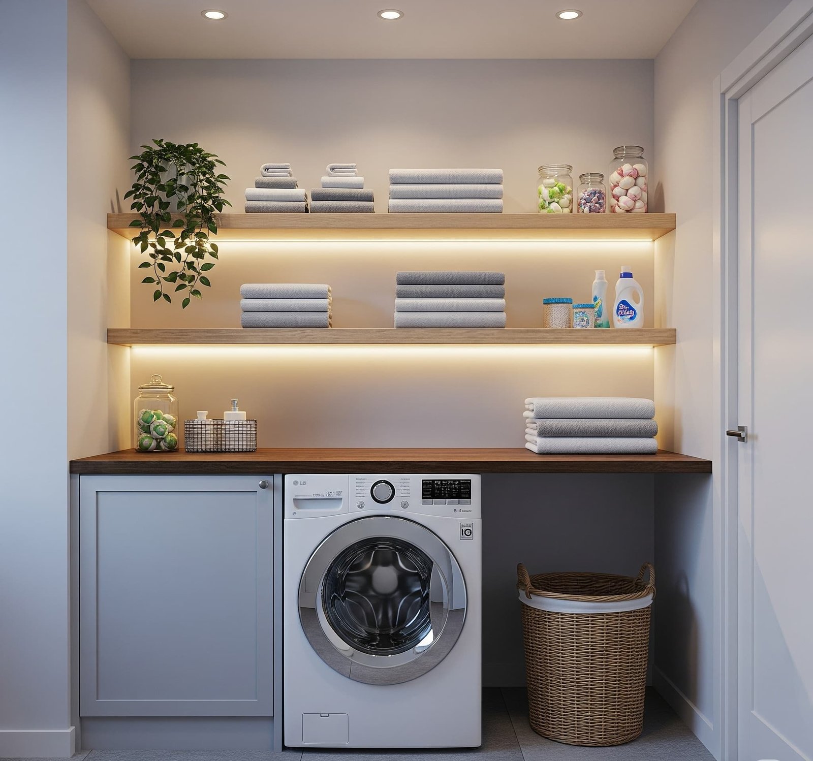 Modern laundry room featuring LG washing machine 2025 with contemporary design